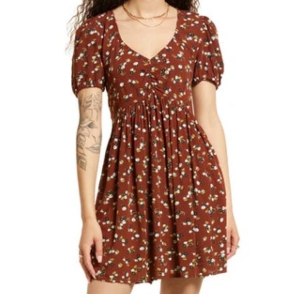 bp Printed Woven Babydoll Minidress In Rust Kasey Ditsy Size S